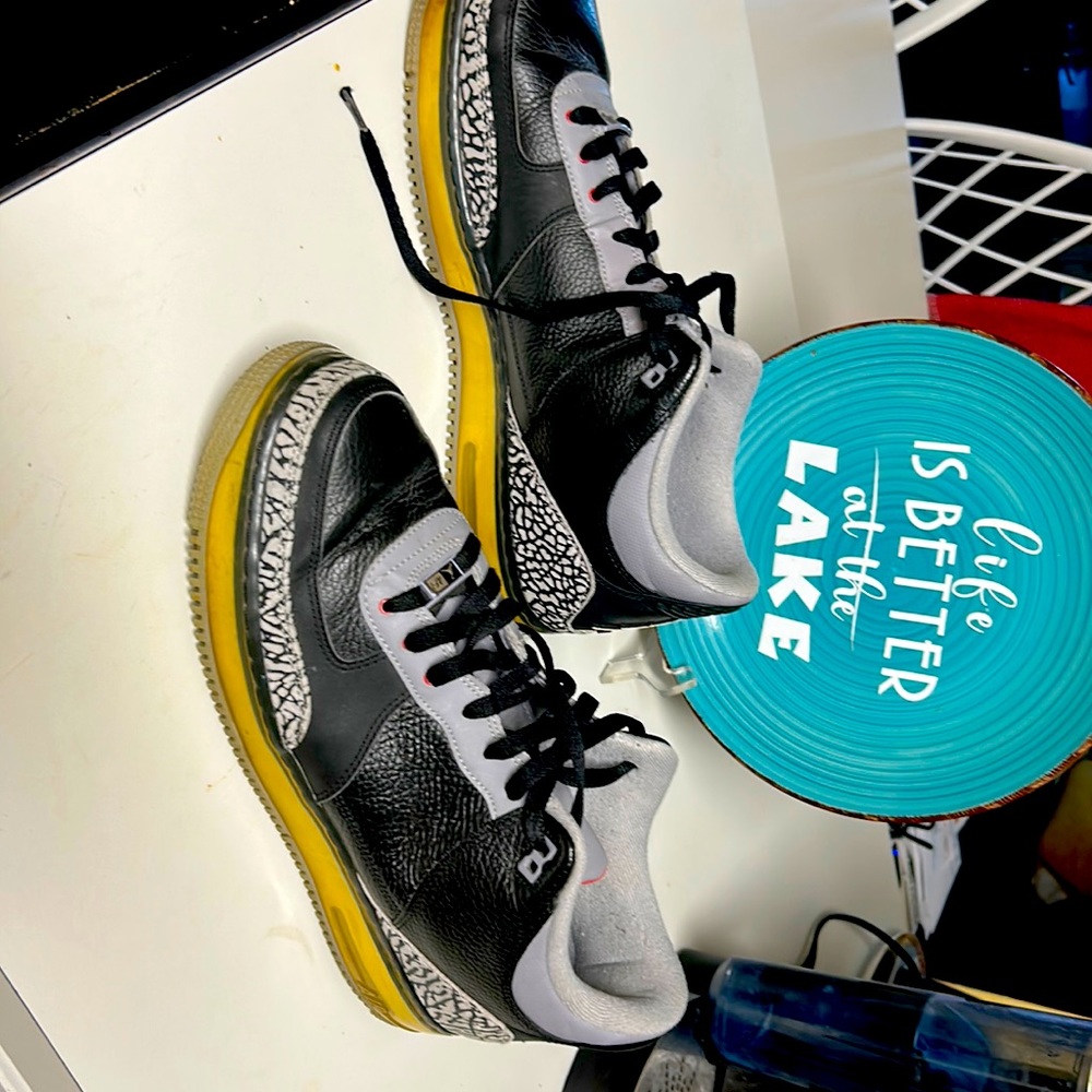 Air Jordans men shoe size 13 great condition. Black and gray. Barely worn.